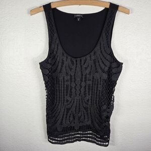 Express Womens Size M Black Full Lace Front Sleeveless Top Shirt